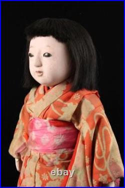 Antique 19 Gofun Japanese Ichimatsu Girl Doll Human Hair Silk Kimono Ninyo