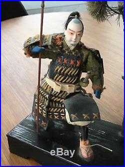 Antique 2 Japanese Samurai Kimono Warrior Scene Dolls Old VTG Oriental Art