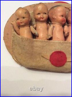 Antique 3 Composition Quintuplet Dolls Made In Japan