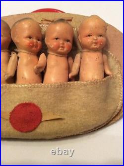 Antique 3 Composition Quintuplet Dolls Made In Japan