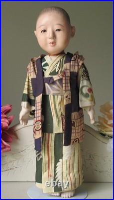 Antique Ichimatsu Boy Gofun Doll Japanese In Silk Layered Kimono