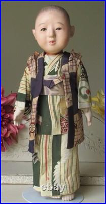 Antique Ichimatsu Boy Gofun Doll Japanese In Silk Layered Kimono