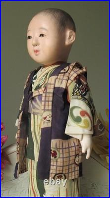 Antique Ichimatsu Boy Gofun Doll Japanese In Silk Layered Kimono