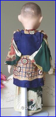 Antique Ichimatsu Boy Gofun Doll Japanese In Silk Layered Kimono