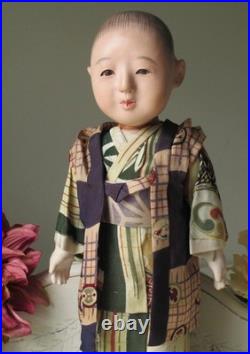 Antique Ichimatsu Boy Gofun Doll Japanese In Silk Layered Kimono