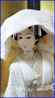 Antique Japanese Doll Bride in Kimono 17 on wooden base BEAUTIFUL vintage