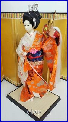 Antique Japanese Geisha Doll holding Samurai Helmet Beautiful Kimono Vintage