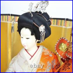 Antique Japanese Geisha Doll holding Samurai Helmet Beautiful Kimono Vintage