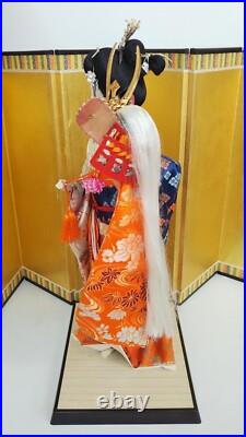 Antique Japanese Geisha Doll holding Samurai Helmet Beautiful Kimono Vintage