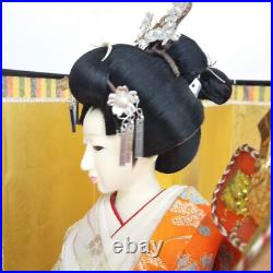 Antique Japanese Geisha Doll holding Samurai Helmet Beautiful Kimono Vintage