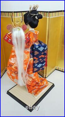 Antique Japanese Geisha Doll holding Samurai Helmet Beautiful Kimono Vintage