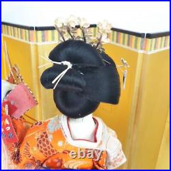 Antique Japanese Geisha Doll holding Samurai Helmet Beautiful Kimono Vintage