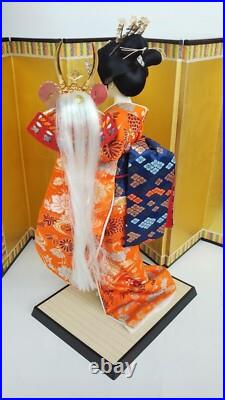 Antique Japanese Geisha Doll holding Samurai Helmet Beautiful Kimono Vintage