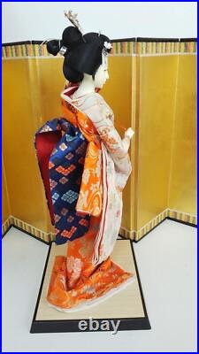 Antique Japanese Geisha Doll holding Samurai Helmet Beautiful Kimono Vintage