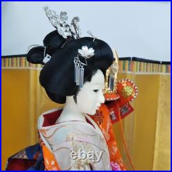 Antique Japanese Geisha Doll holding Samurai Helmet Beautiful Kimono Vintage