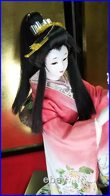 Antique Japanese Geisha Doll in Kimono 18 46 cm wooden base Traditional Vintage