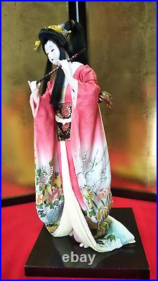Antique Japanese Geisha Doll in Kimono 18 46 cm wooden base Traditional Vintage