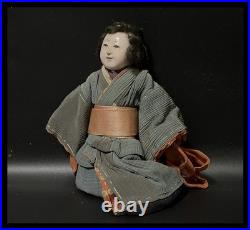 Antique Japanese Mitsuore Three-Jointed Gosho Doll Edo Period Gofun Glass Eyes