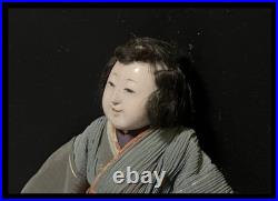 Antique Japanese Mitsuore Three-Jointed Gosho Doll Edo Period Gofun Glass Eyes