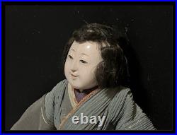 Antique Japanese Mitsuore Three-Jointed Gosho Doll Edo Period Gofun Glass Eyes