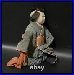 Antique Japanese Mitsuore Three-Jointed Gosho Doll Edo Period Gofun Glass Eyes