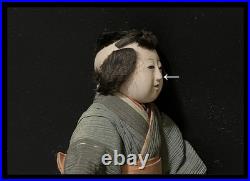 Antique Japanese Mitsuore Three-Jointed Gosho Doll Edo Period Gofun Glass Eyes