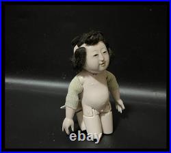 Antique Japanese Mitsuore Three-Jointed Gosho Doll Edo Period Gofun Glass Eyes