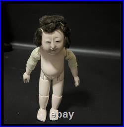 Antique Japanese Mitsuore Three-Jointed Gosho Doll Edo Period Gofun Glass Eyes