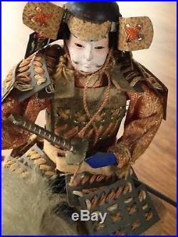 Antique Japanese Samurai Warrior w Horse Dolls Old VTG Oriental Art Kimono Japan