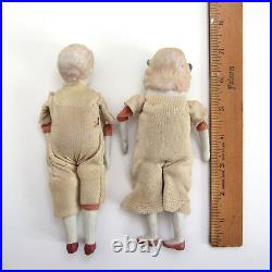 Antique Victorian HERTWIG CHINA HEAD DOLL LOT Bisque Boy Girl Pair 1800s Toy