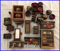 Antique Vintage Hina Decoration Furniture Miniature Many Gold Leafed