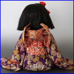 Antique Vintage Japanese Ichimatsu Girl Doll Glass Eyes Human Hair Silk Kimono