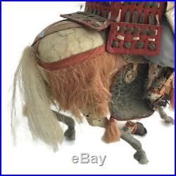 Antique Vintage Japanese Samurai Gofun Male Doll Horse Meiji Musha Warrior As Is