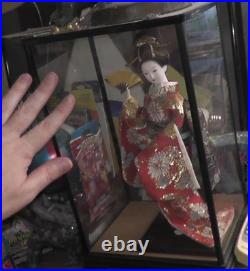 Asian doll japanese japan woman kimono fan hand made vintage