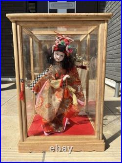 Authentic Vintage Japanese Dancing Doll With Samurai Helmet +Display Glass Case
