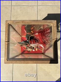 Authentic Vintage Japanese Dancing Doll With Samurai Helmet +Display Glass Case