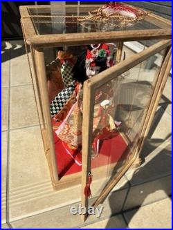 Authentic Vintage Japanese Dancing Doll With Samurai Helmet +Display Glass Case