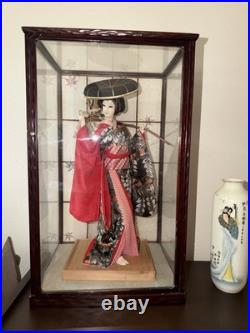Authentic Vintage Japanese Geisha Doll + 21 Display Glass Case + Accessories