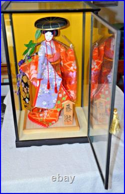 Authentic Vintage Japanese Geisha Doll + 21 Display Glass Case + Accessories