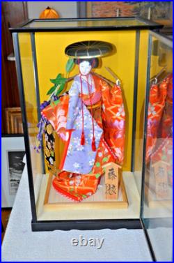 Authentic Vintage Japanese Geisha Doll + 21 Display Glass Case + Accessories