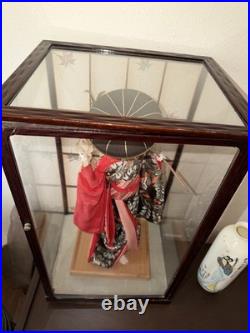 Authentic Vintage Japanese Geisha Doll + 21 Display Glass Case + Accessories