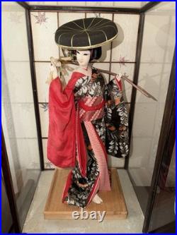 Authentic Vintage Japanese Geisha Doll + 21 Display Glass Case + Accessories