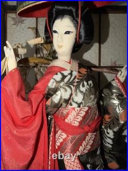 Authentic Vintage Japanese Geisha Doll + 21 Display Glass Case + Accessories