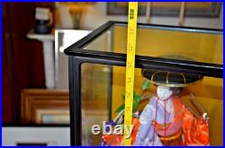 Authentic Vintage Japanese Geisha Doll + 21 Display Glass Case + Accessories