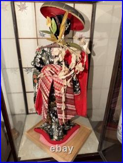 Authentic Vintage Japanese Geisha Doll + 21 Display Glass Case + Accessories