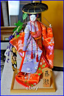 Authentic Vintage Japanese Geisha Doll + 21 Display Glass Case + Accessories