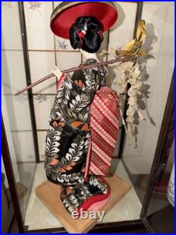 Authentic Vintage Japanese Geisha Doll + 21 Display Glass Case + Accessories