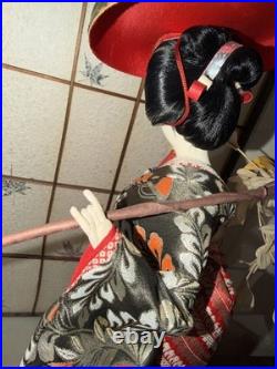 Authentic Vintage Japanese Geisha Doll + 21 Display Glass Case + Accessories