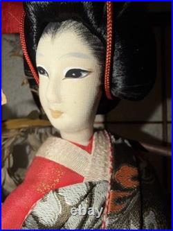 Authentic Vintage Japanese Geisha Doll + 21 Display Glass Case + Accessories