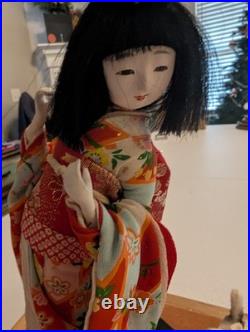 Authentic Vintage Japanese Geisha Doll + Display Glass Case + Accessories